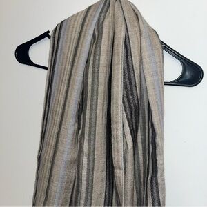 Ma. Al. Bi. 1947 Biella 100% Cashmere Scarf Light/Dark Gray & Light Blue Striped
